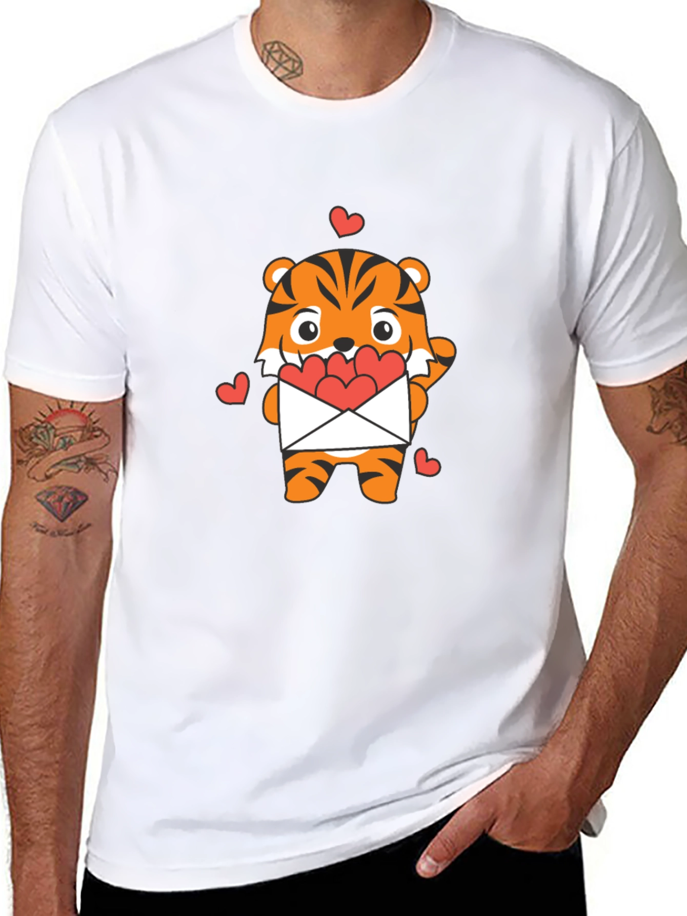 Cute Tiger Heart Envelope Graphic T-Shirt