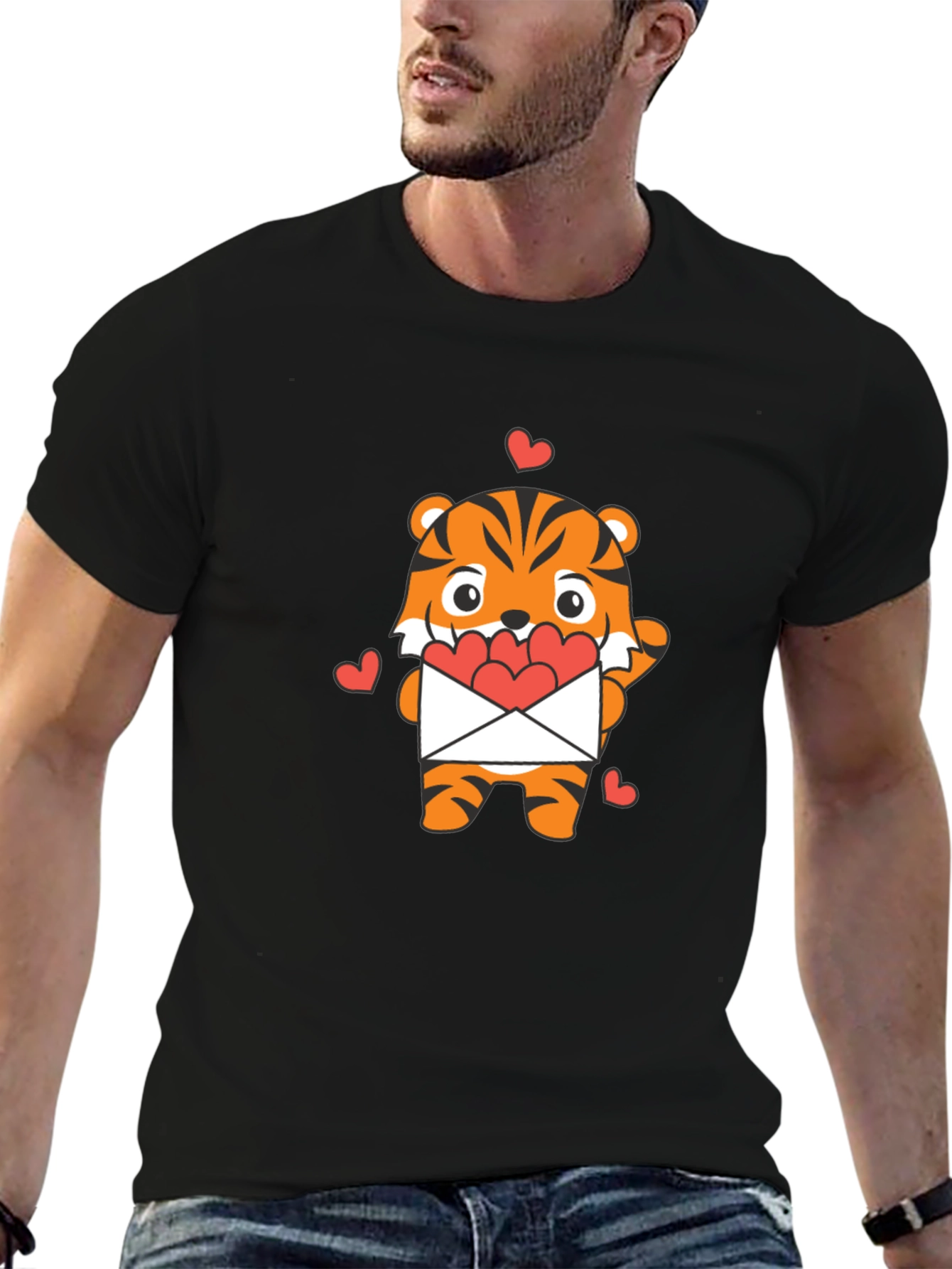 Cute Tiger Heart Envelope Graphic T-Shirt