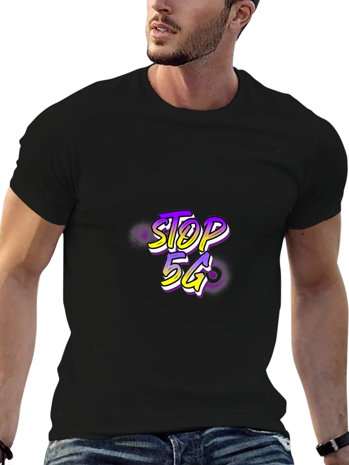 Stop 5G Black Tee - Graphic Print