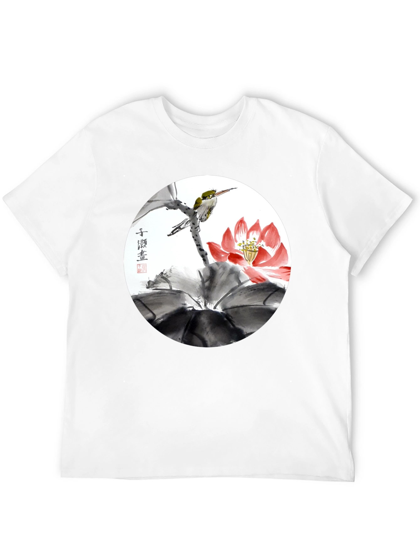 Artistic Bird & Lotus T-Shirt