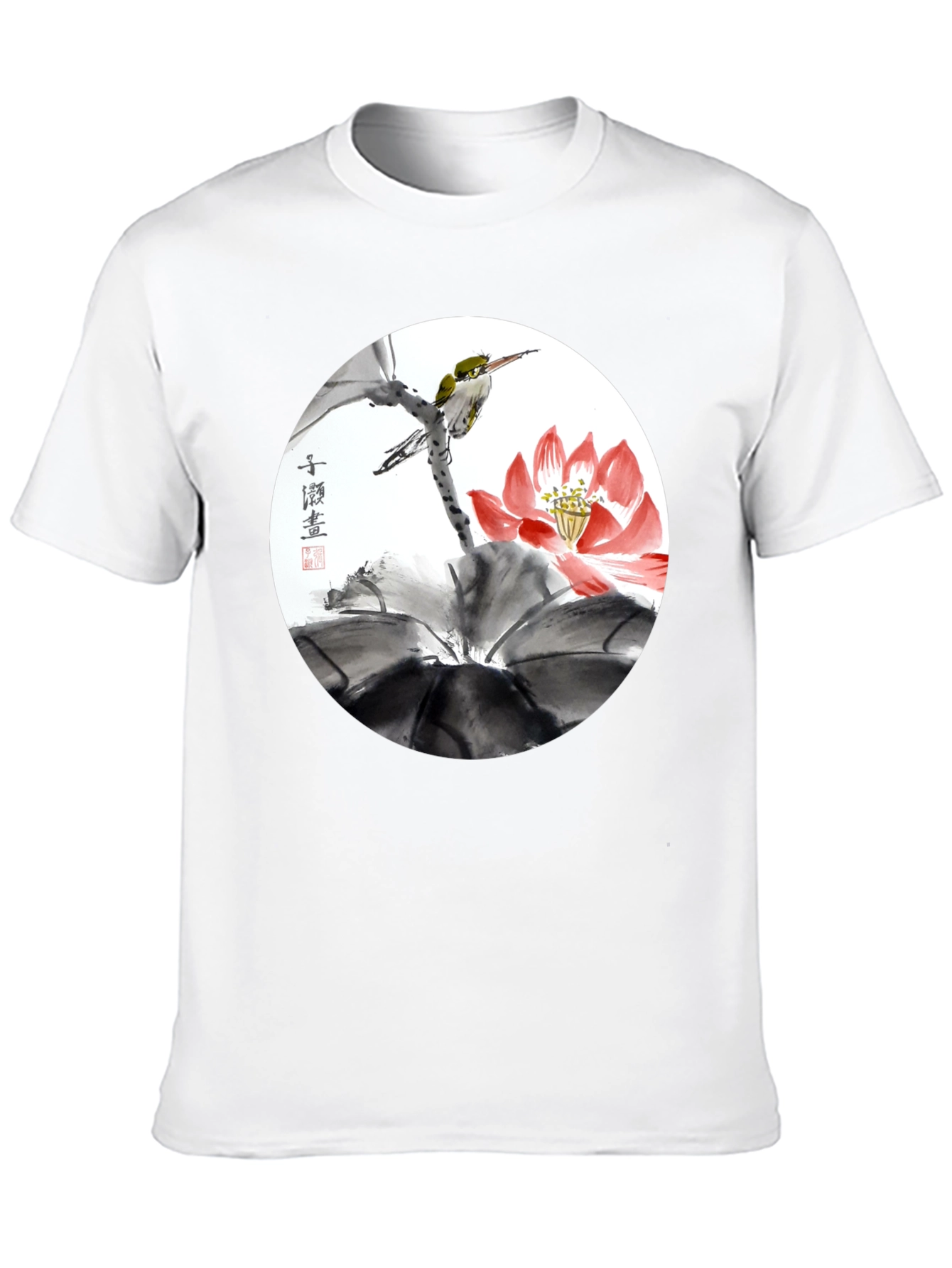 Artistic Bird & Lotus T-Shirt