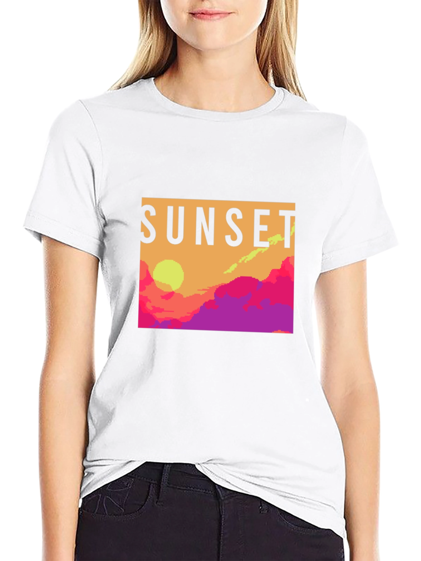 Sunset Graphic Tee - Retro Pixel Art T-Shirt