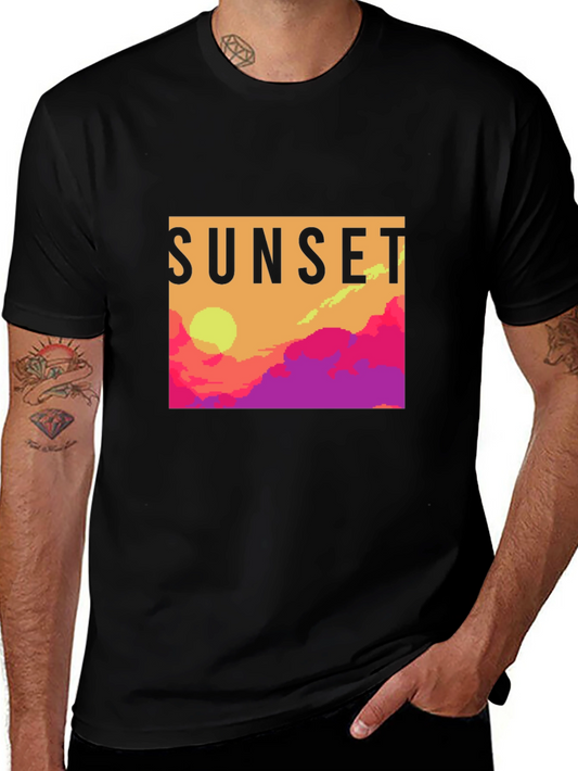 Sunset Graphic Tee - Retro Pixel Art T-Shirt