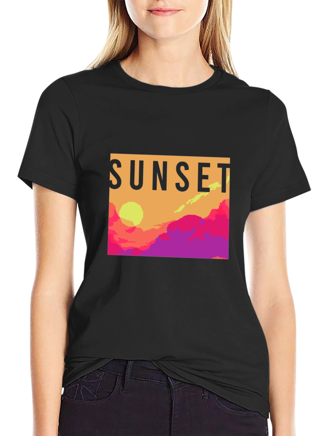 Sunset Graphic Tee - Retro Pixel Art T-Shirt