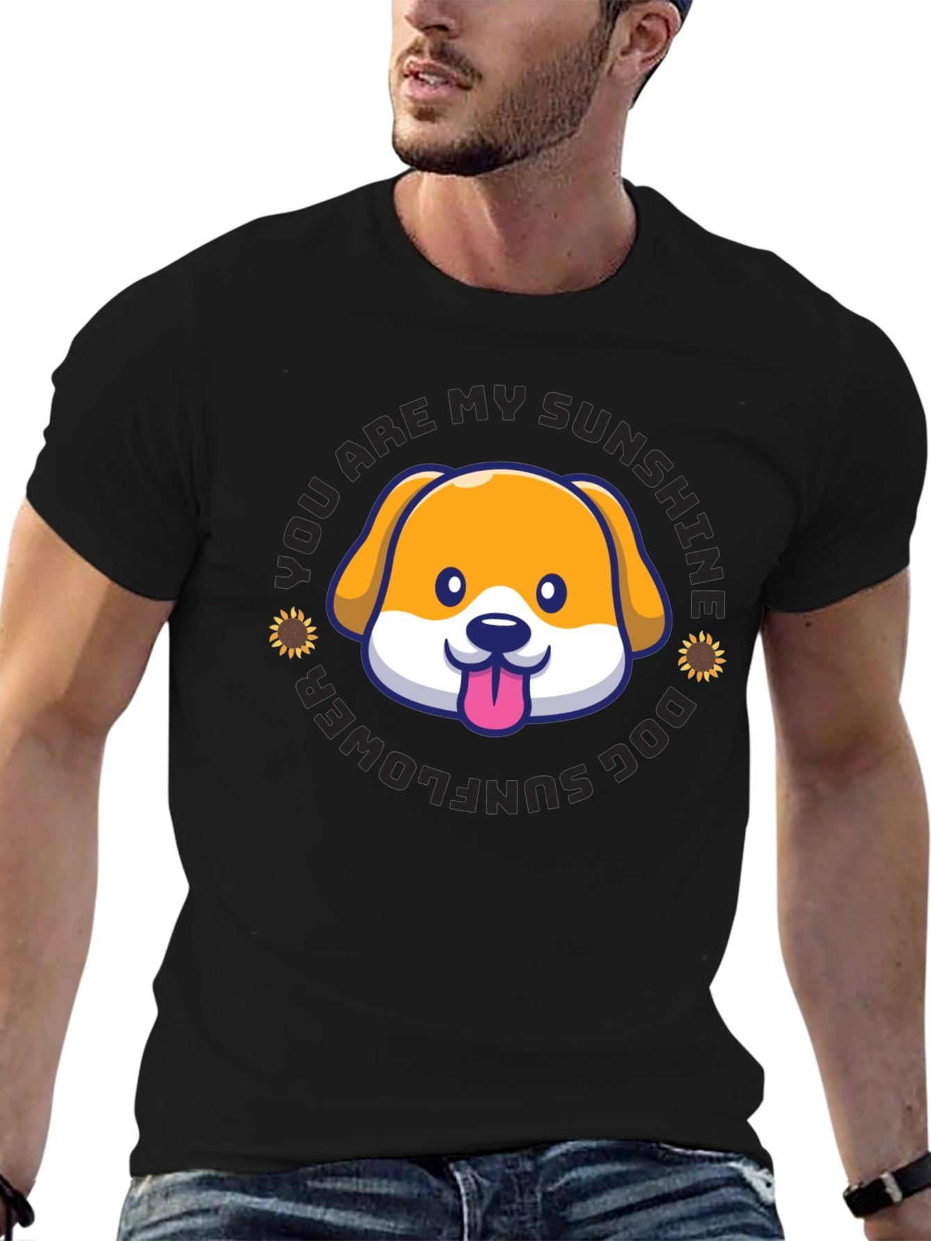Sunshine Dog Sunflower Graphic T-Shirt