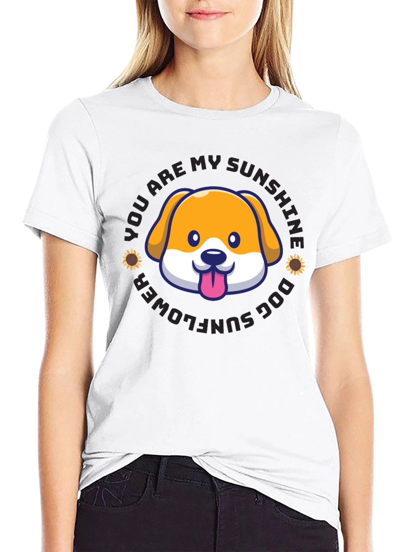 Sunshine Dog Sunflower Graphic T-Shirt