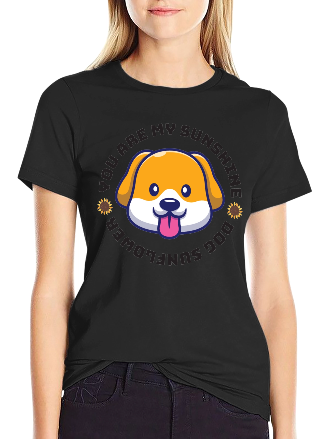 Sunshine Dog Sunflower Graphic T-Shirt