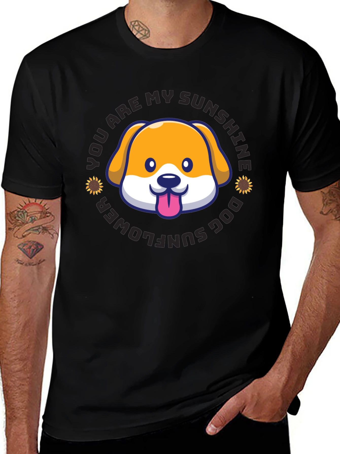 Sunshine Dog Sunflower Graphic T-Shirt