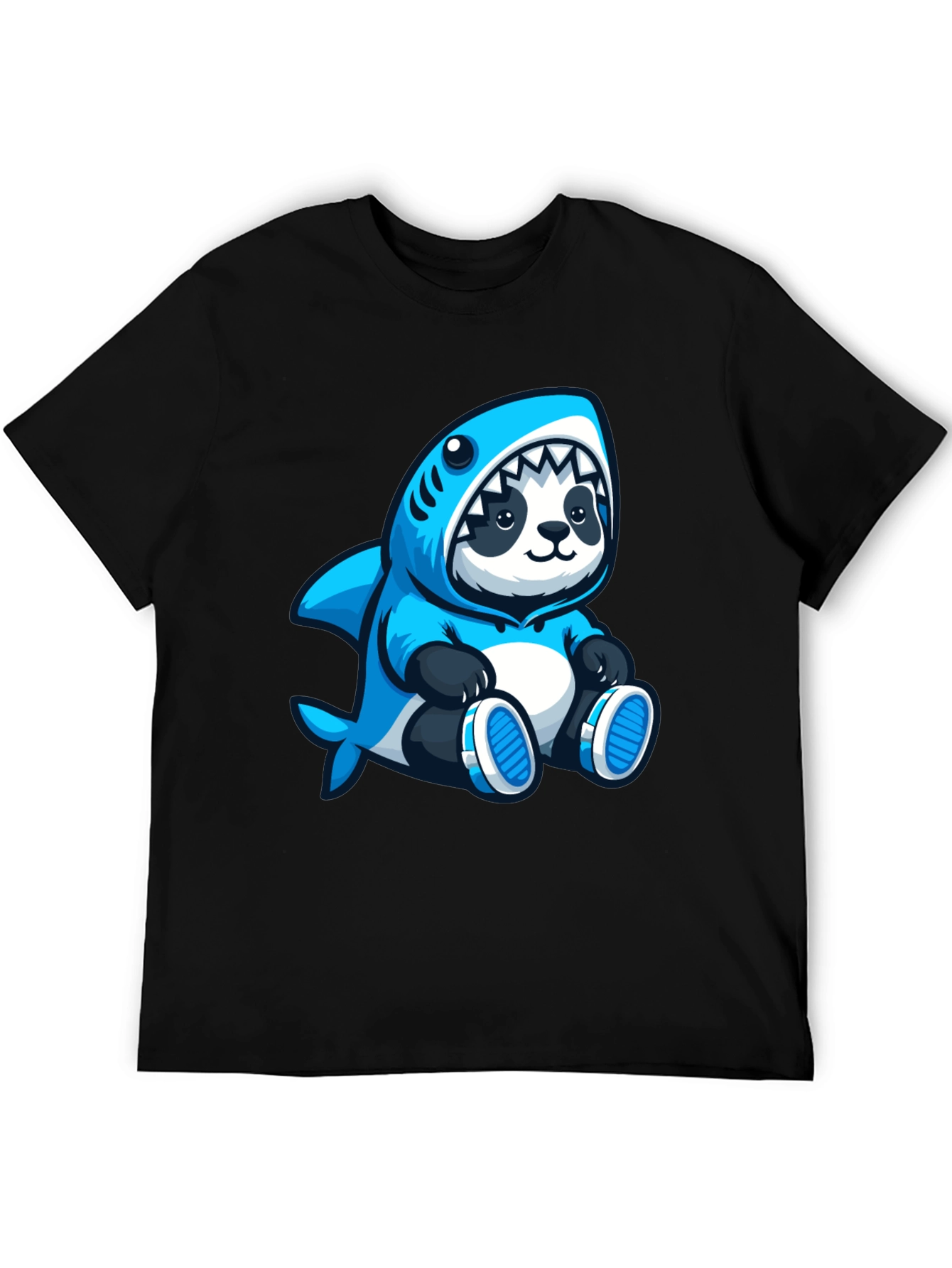 Panda Shark Hoodie Graphic Tee - Black