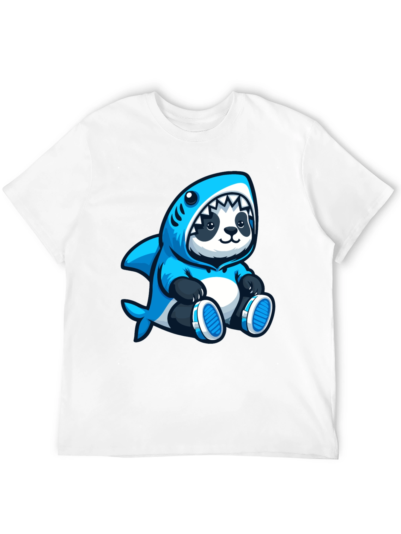 Panda Shark Hoodie Graphic Tee - Black