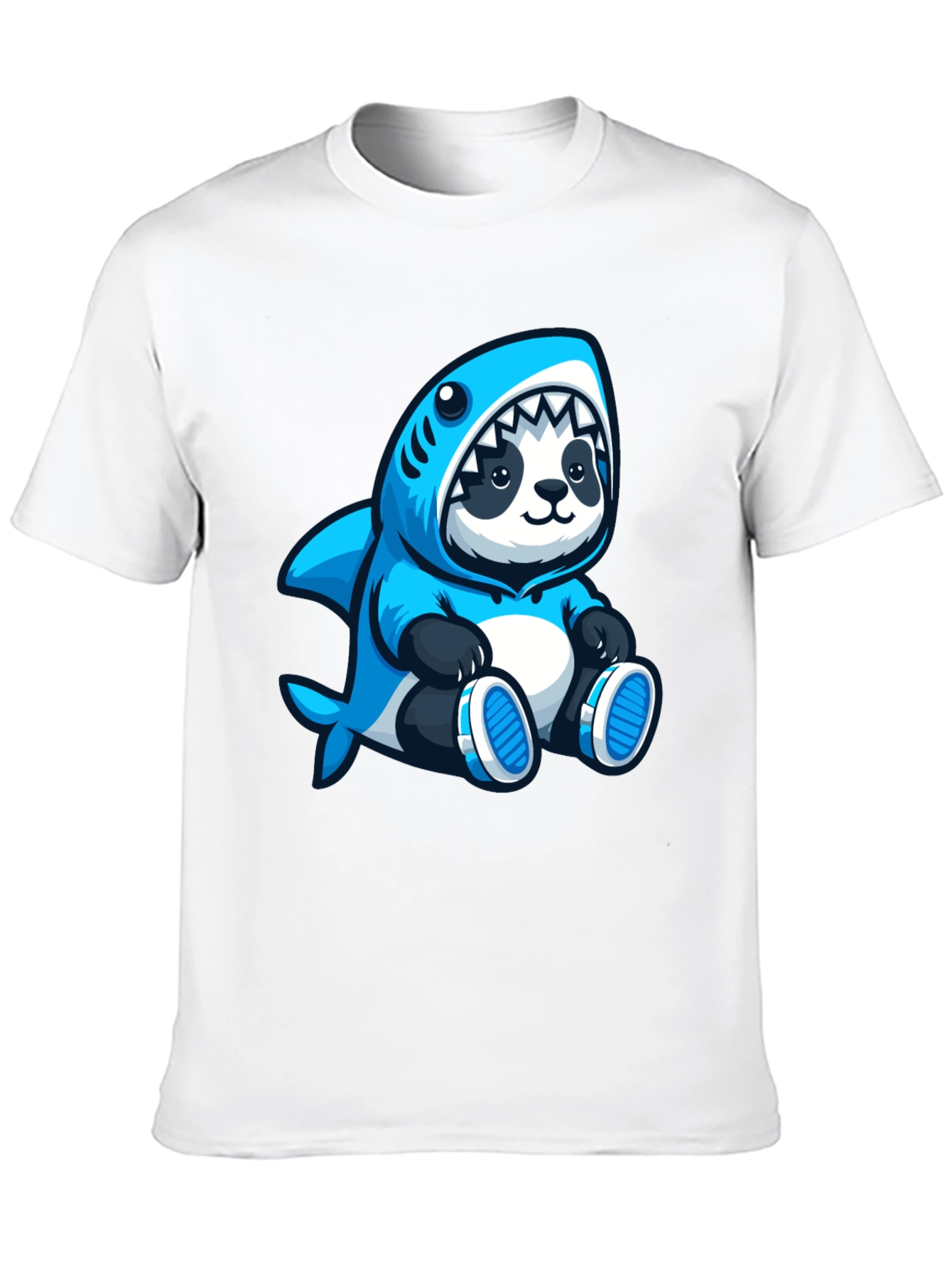 Panda Shark Hoodie Graphic Tee - Black