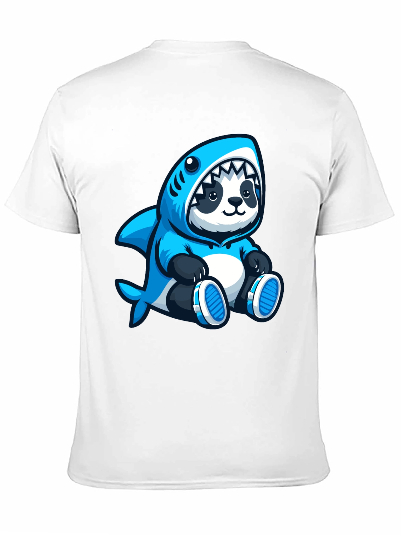 Panda Shark Hoodie Graphic Tee - Black