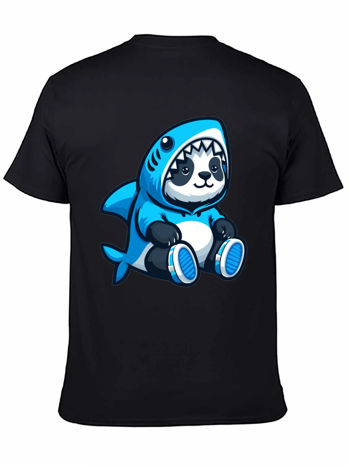 Panda Shark Hoodie Graphic Tee - Black