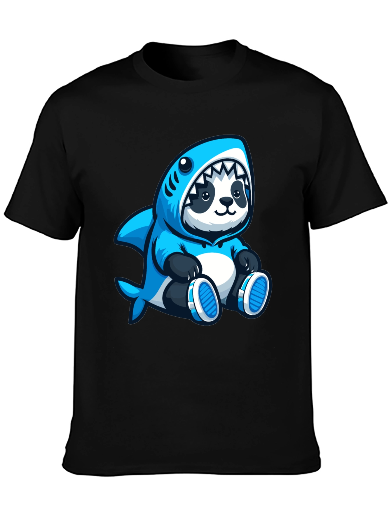 Panda Shark Hoodie Graphic Tee - Black
