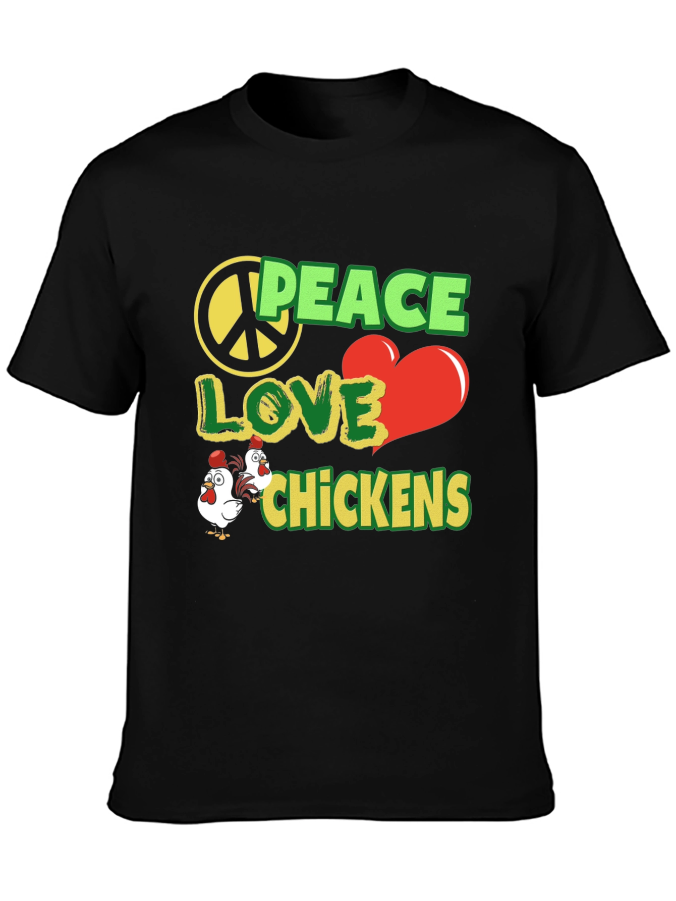 Peace Love Chickens Black Graphic Tee