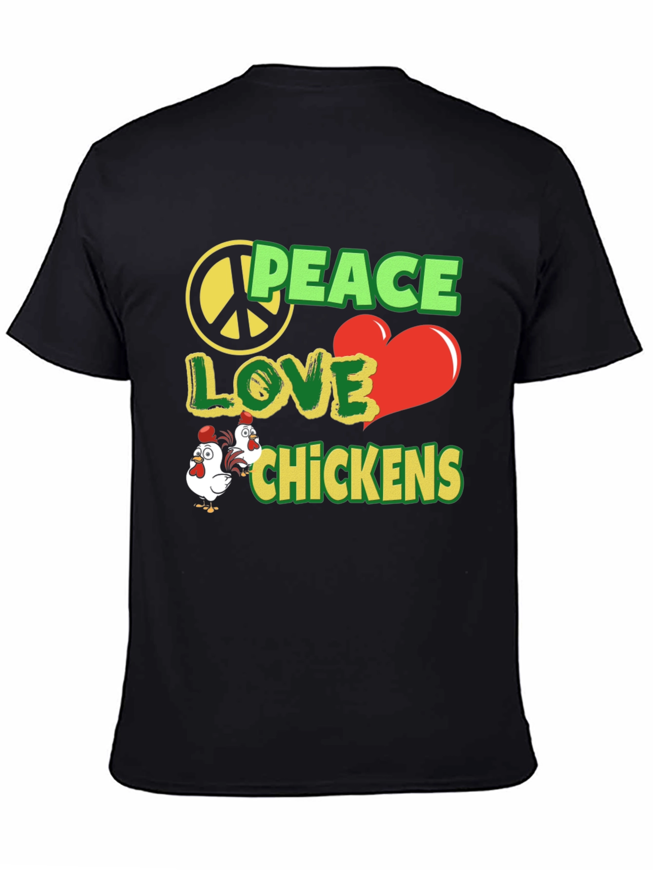 Peace Love Chickens Black Graphic Tee