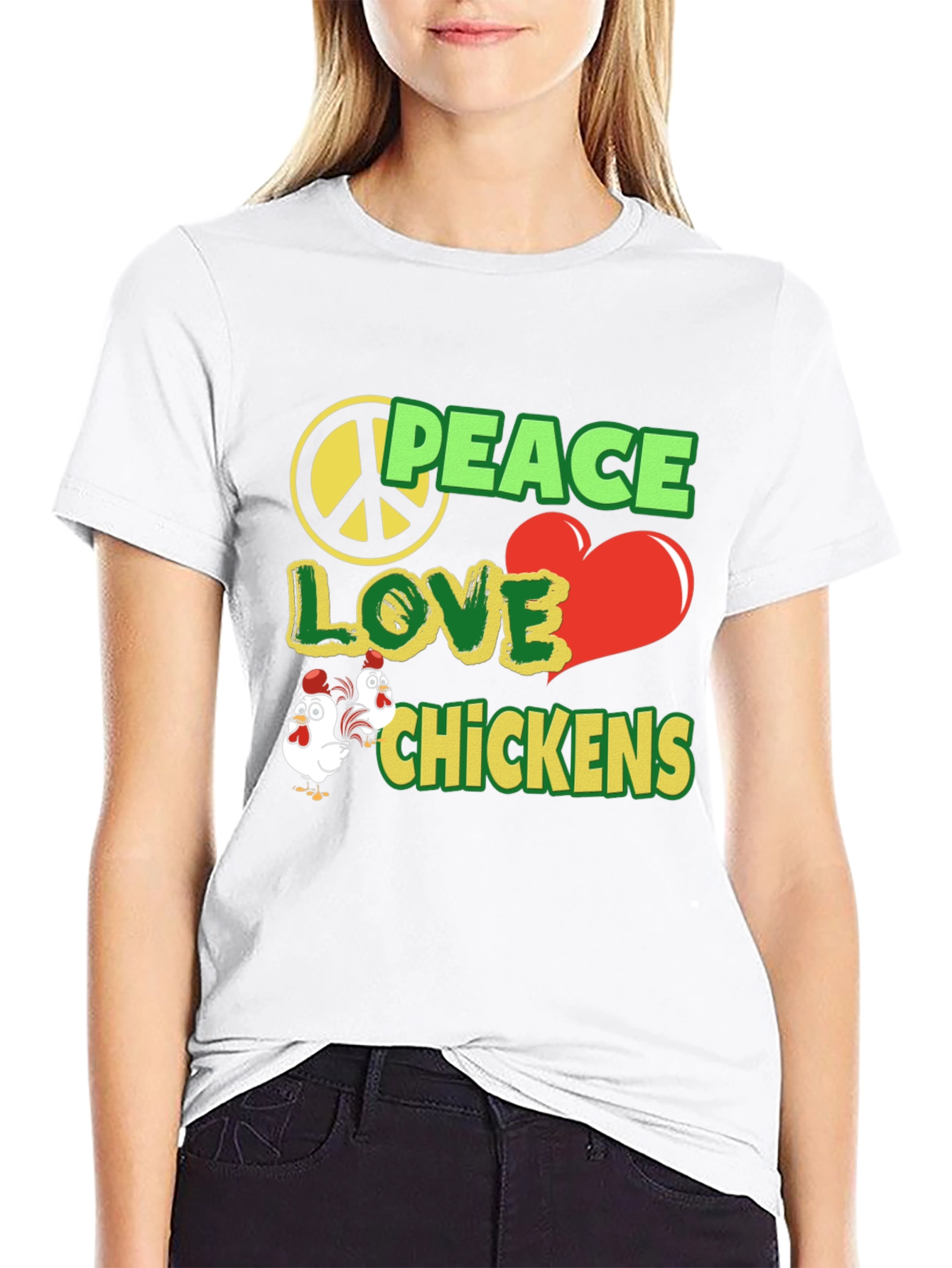Peace Love Chickens Black Graphic Tee