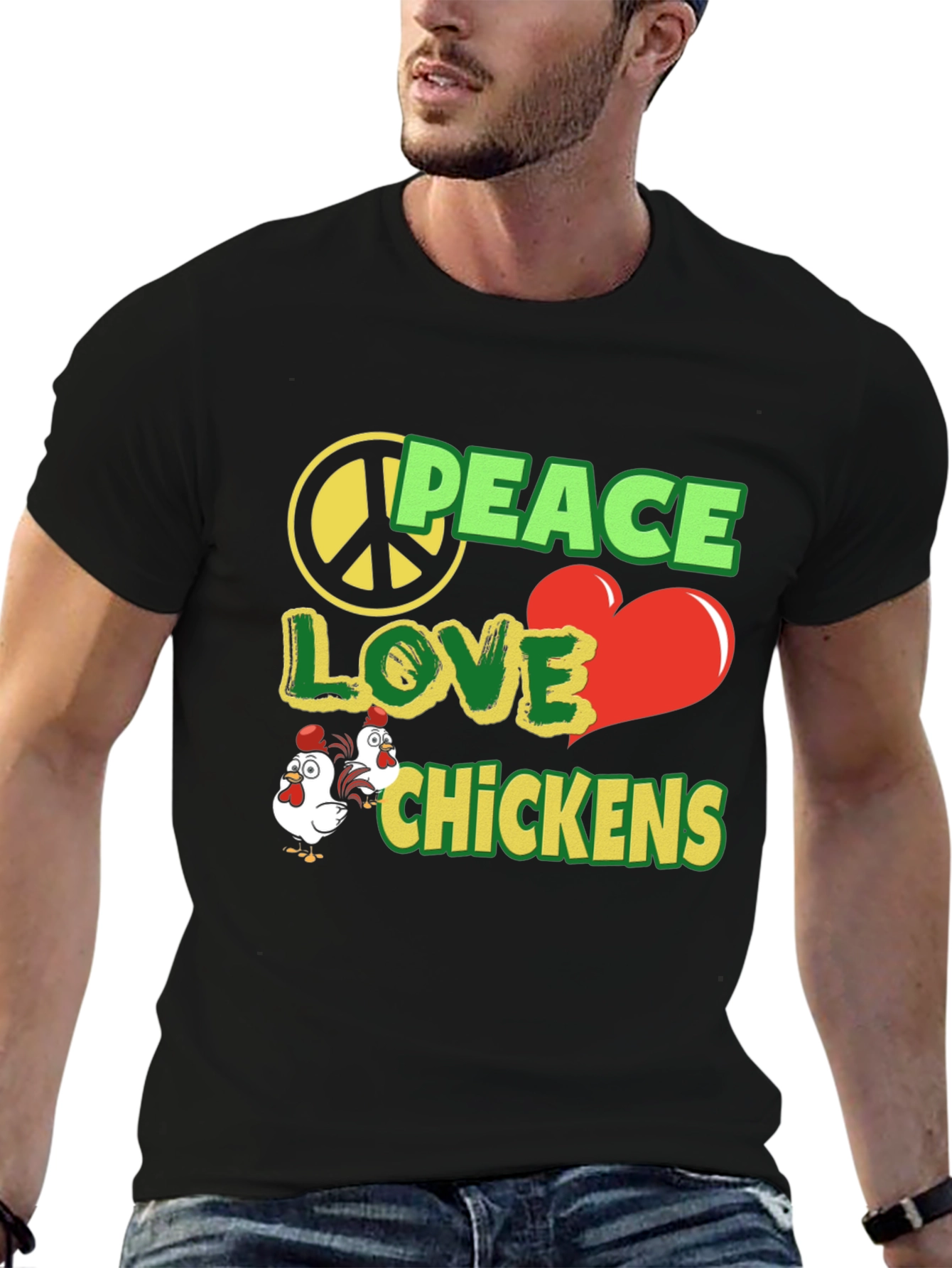 Peace Love Chickens Black Graphic Tee
