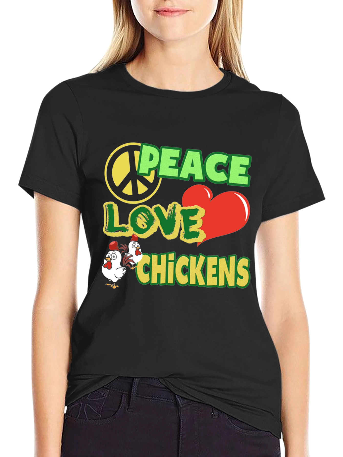 Peace Love Chickens Black Graphic Tee