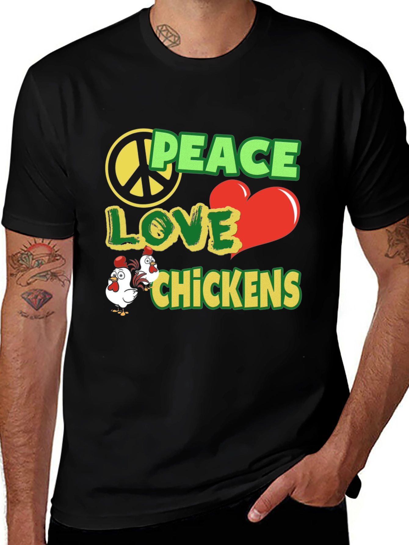 Peace Love Chickens Black Graphic Tee