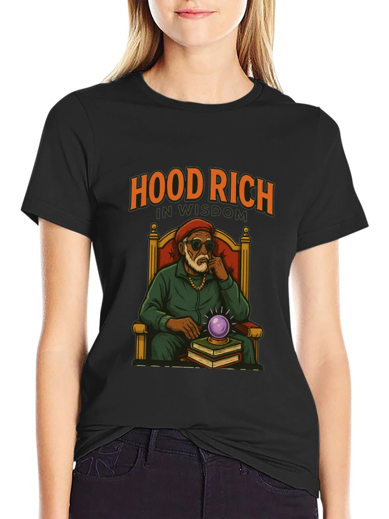 Hood Rich in Wisdom Black Graphic T-Shirt