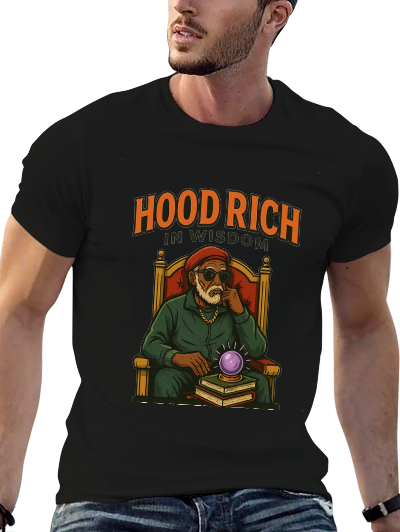 Hood Rich in Wisdom Black Graphic T-Shirt