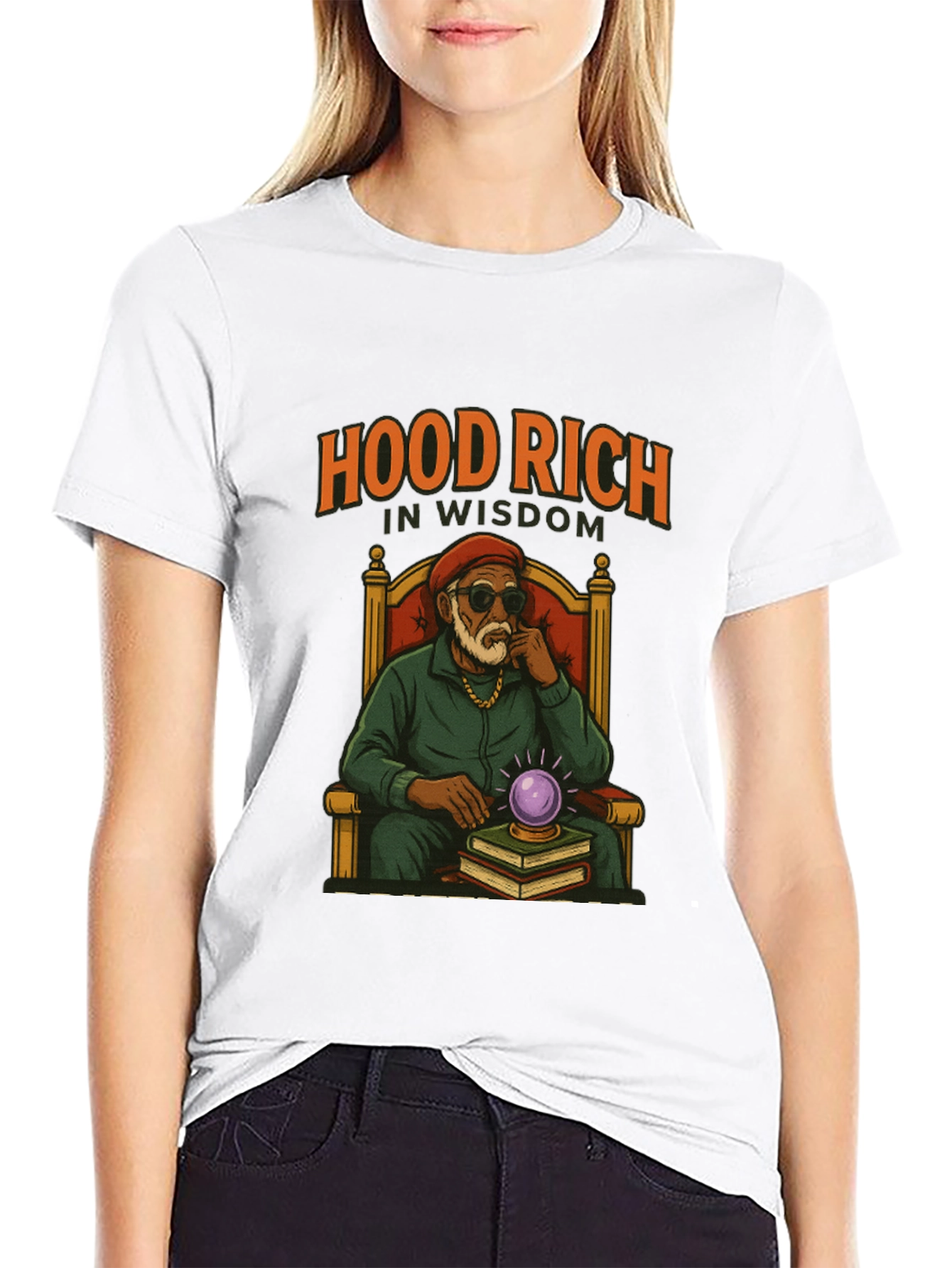 Hood Rich in Wisdom Black Graphic T-Shirt