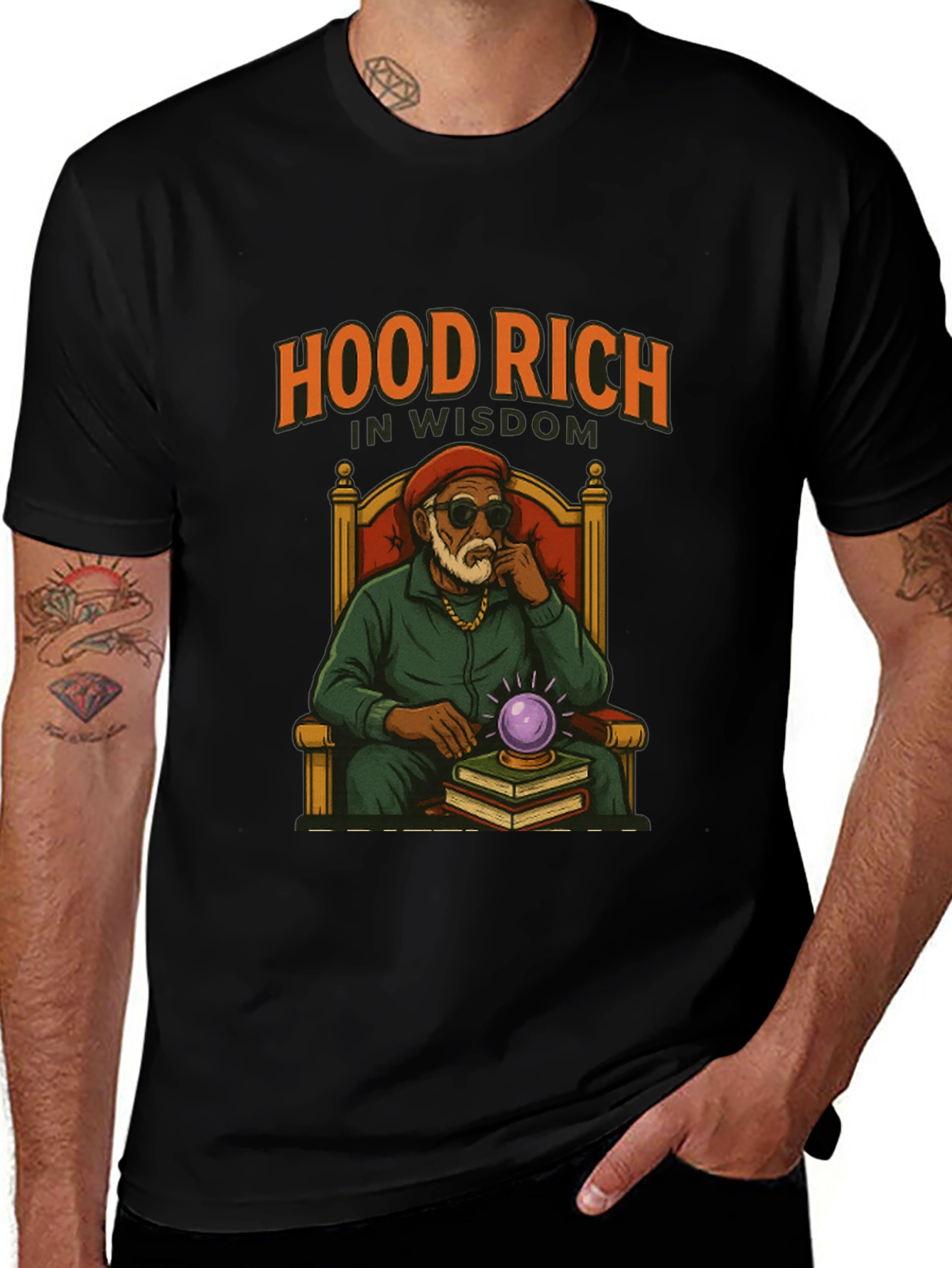 Hood Rich in Wisdom Black Graphic T-Shirt