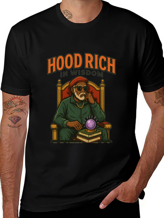 Hood Rich in Wisdom Black Graphic T-Shirt