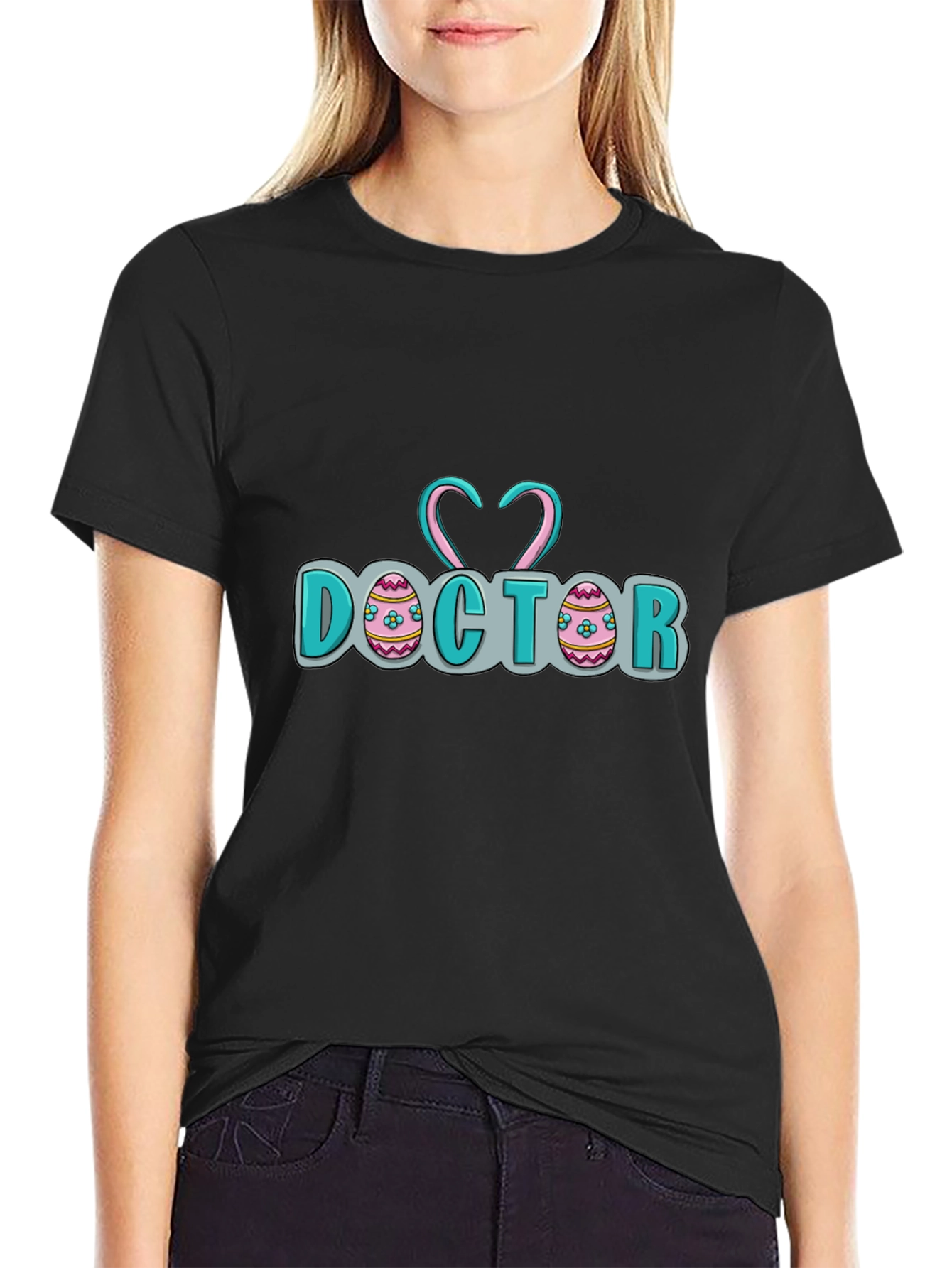 Doctor Easter Egg Heart Stethoscope Black T-Shirt
