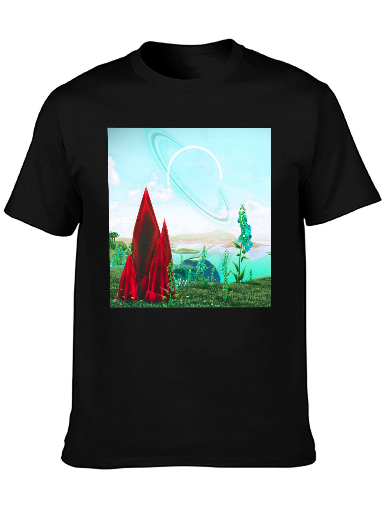 Sci-Fi Landscape Graphic Tee - Black Cotton T-Shirt
