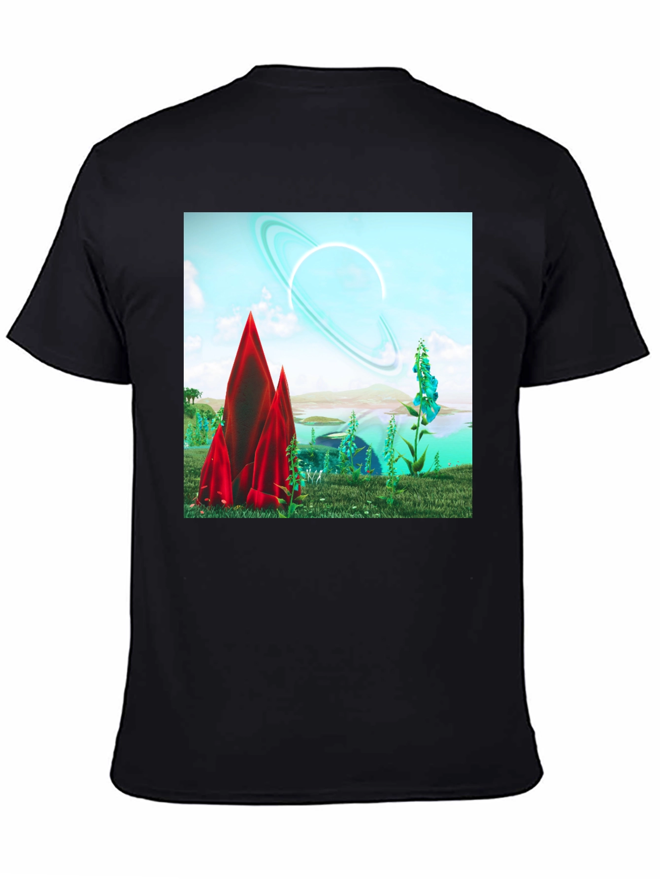 Sci-Fi Landscape Graphic Tee - Black Cotton T-Shirt