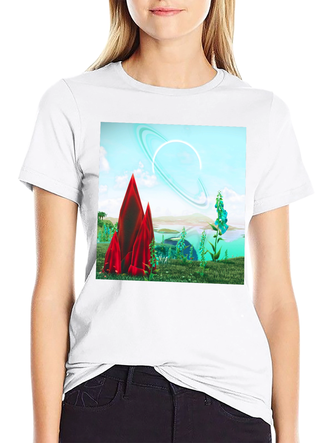 Sci-Fi Landscape Graphic Tee - Black Cotton T-Shirt