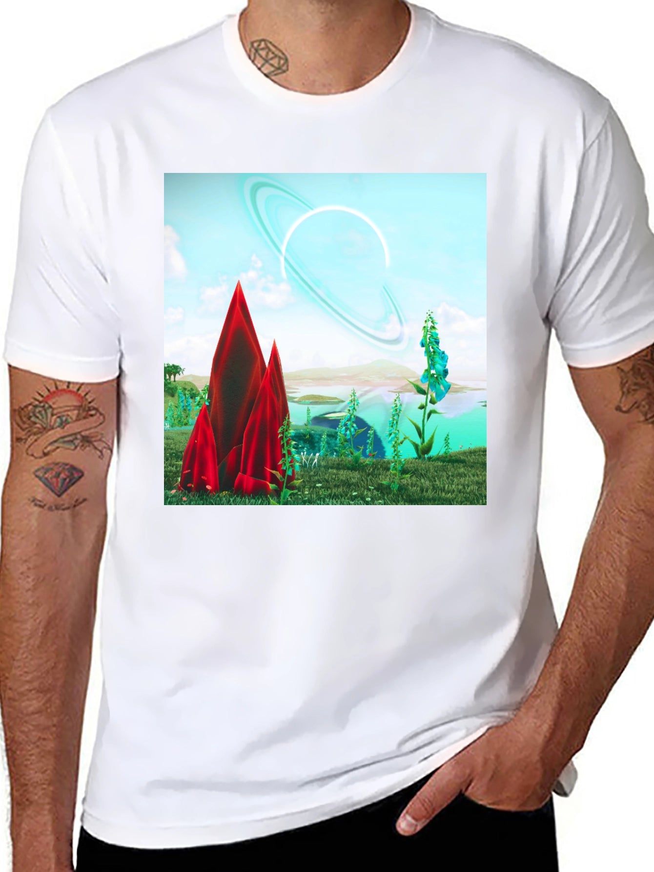 Sci-Fi Landscape Graphic Tee - Black Cotton T-Shirt