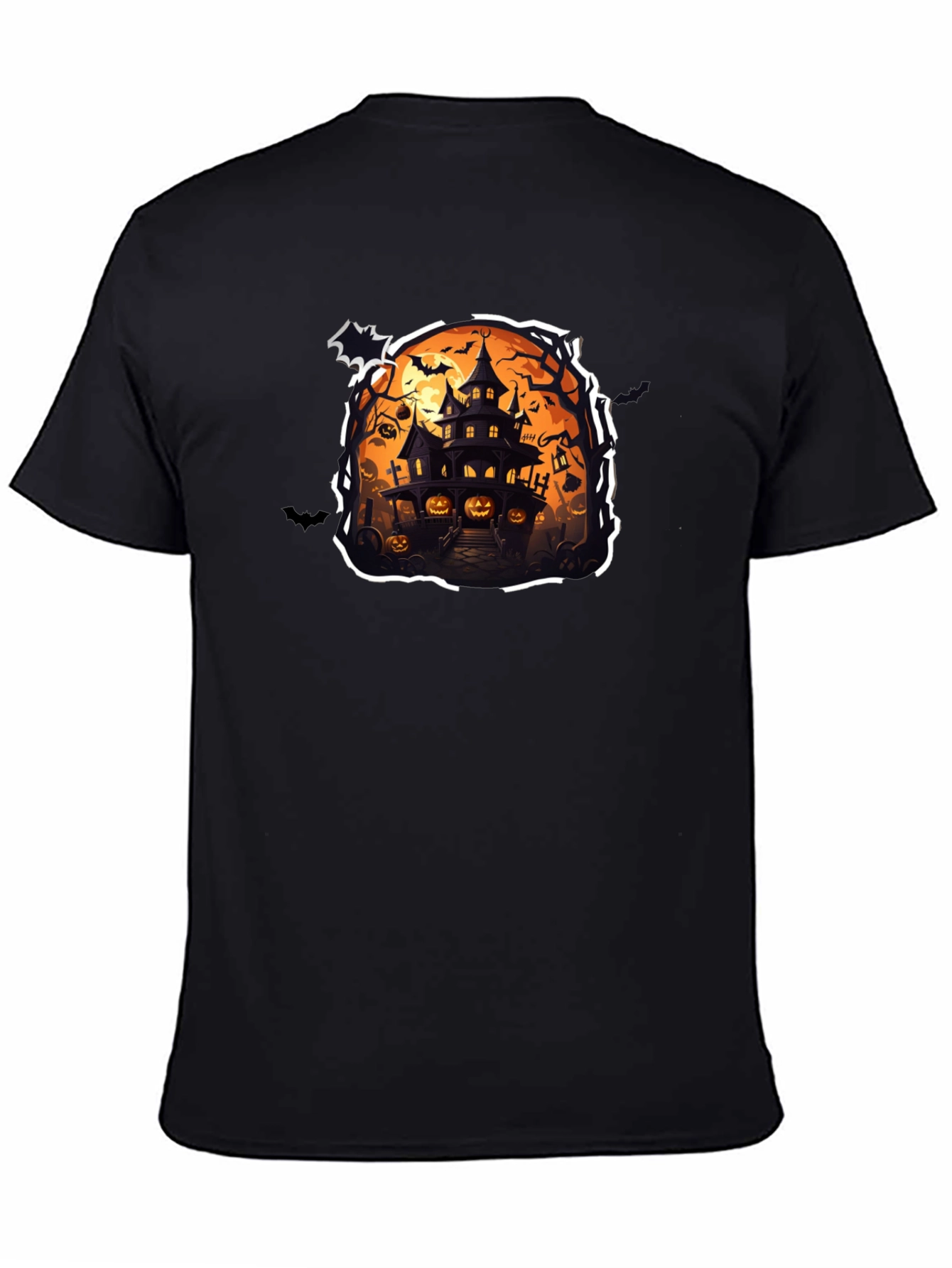Spooky Halloween House Graphic Tee - Black
