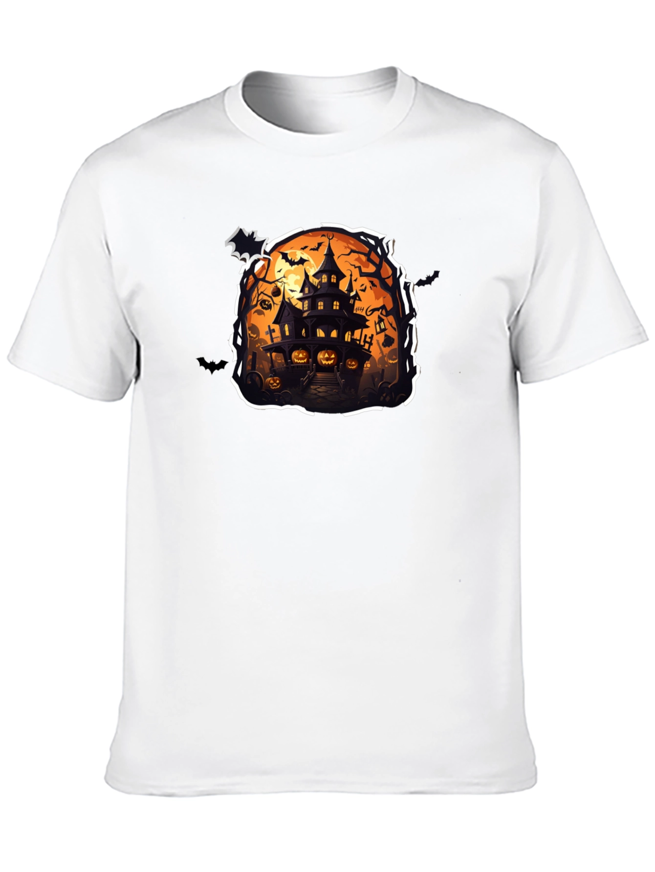 Spooky Halloween House Graphic Tee - Black