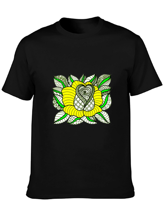 Black T-Shirt with Yellow Rose Graphic