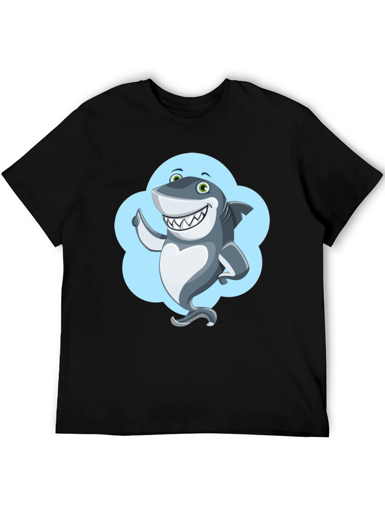 Shark Cartoon Graphic Black T-Shirt