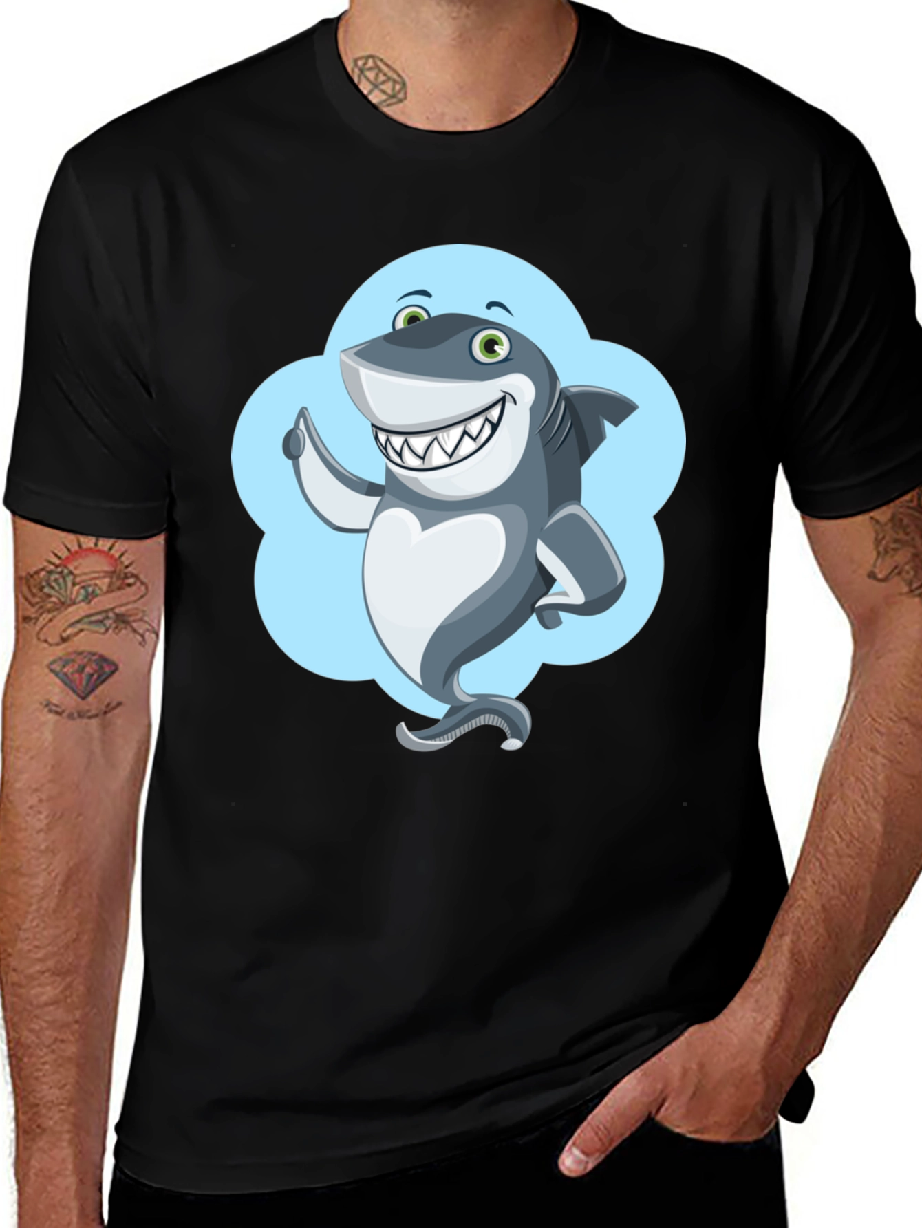 Shark Cartoon Graphic Black T-Shirt