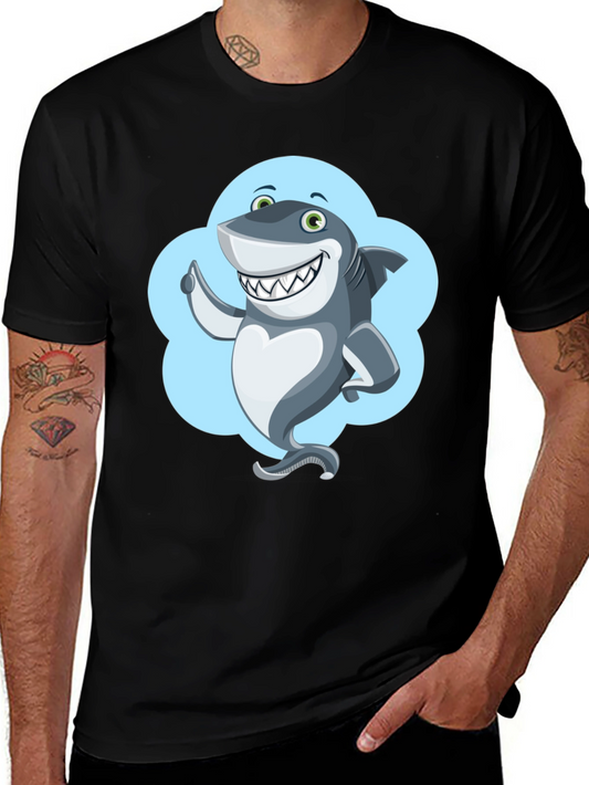 Shark Cartoon Graphic Black T-Shirt