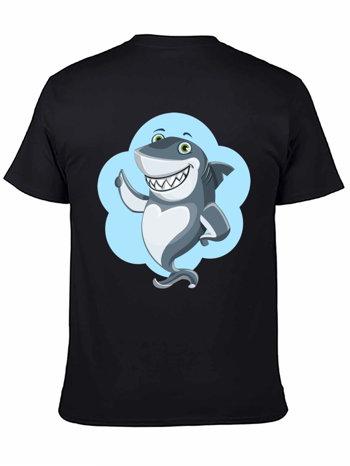 Shark Cartoon Graphic Black T-Shirt