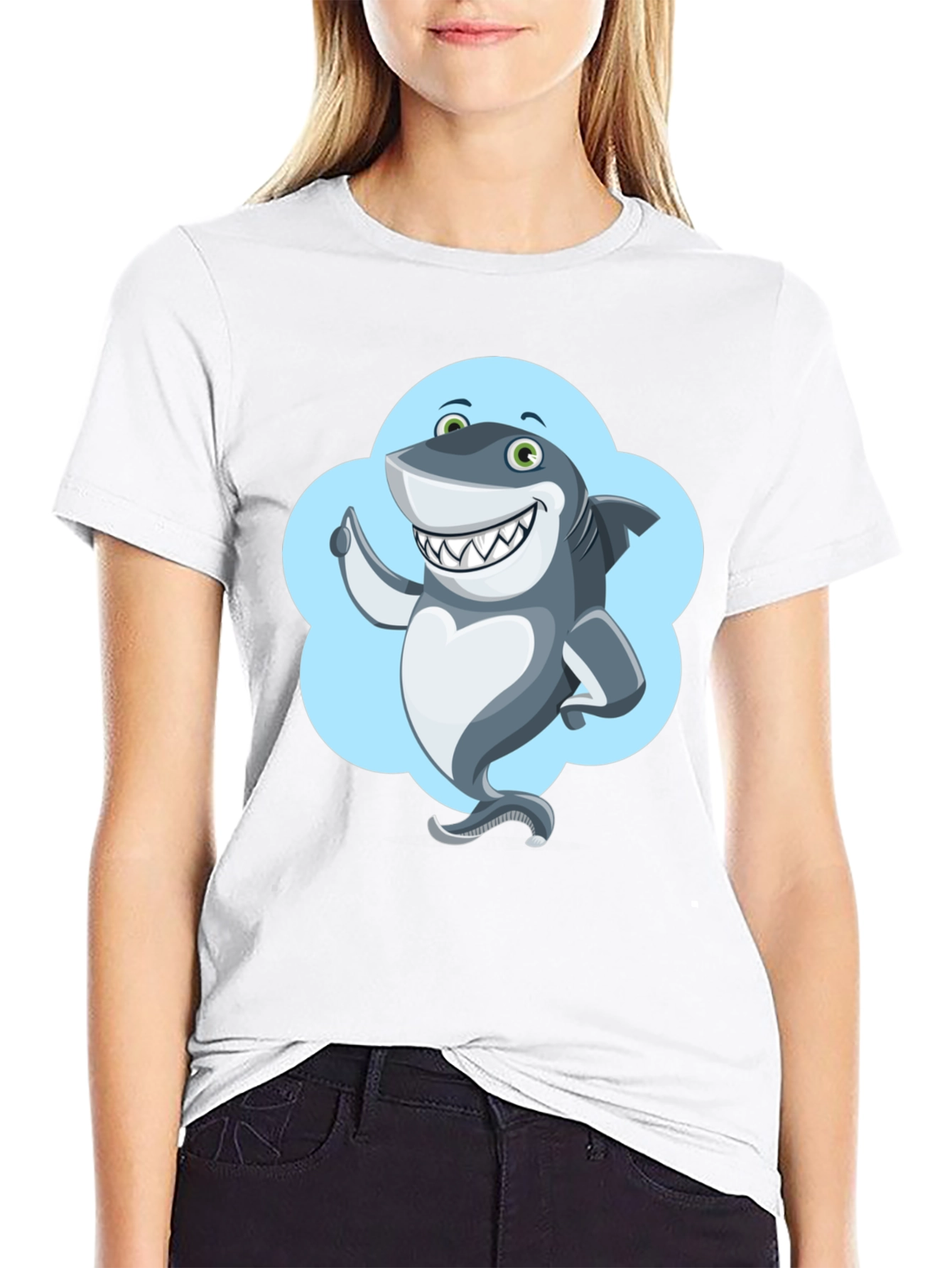 Shark Cartoon Graphic Black T-Shirt