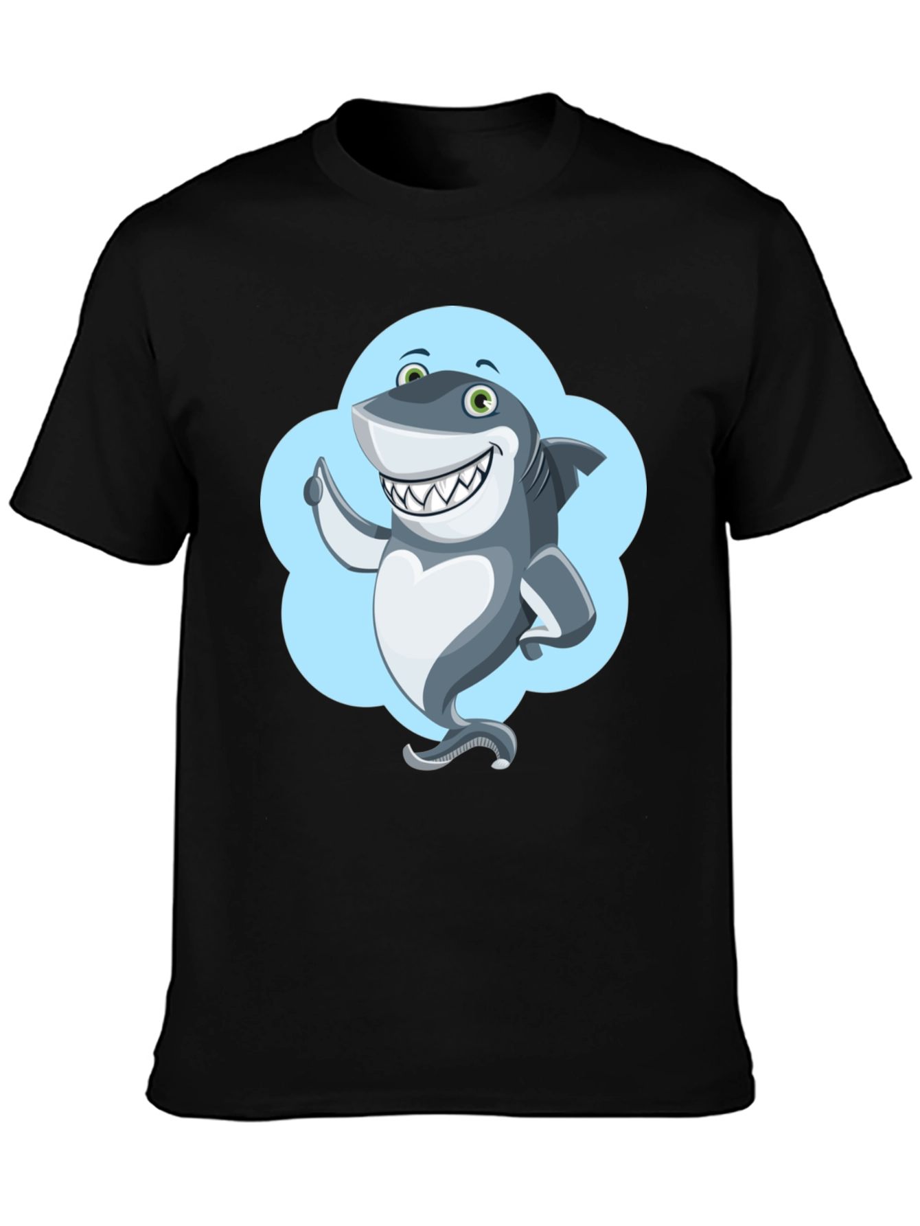 Shark Cartoon Graphic Black T-Shirt