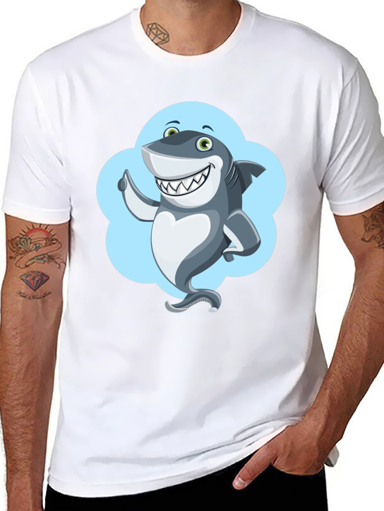 Shark Cartoon Graphic Black T-Shirt