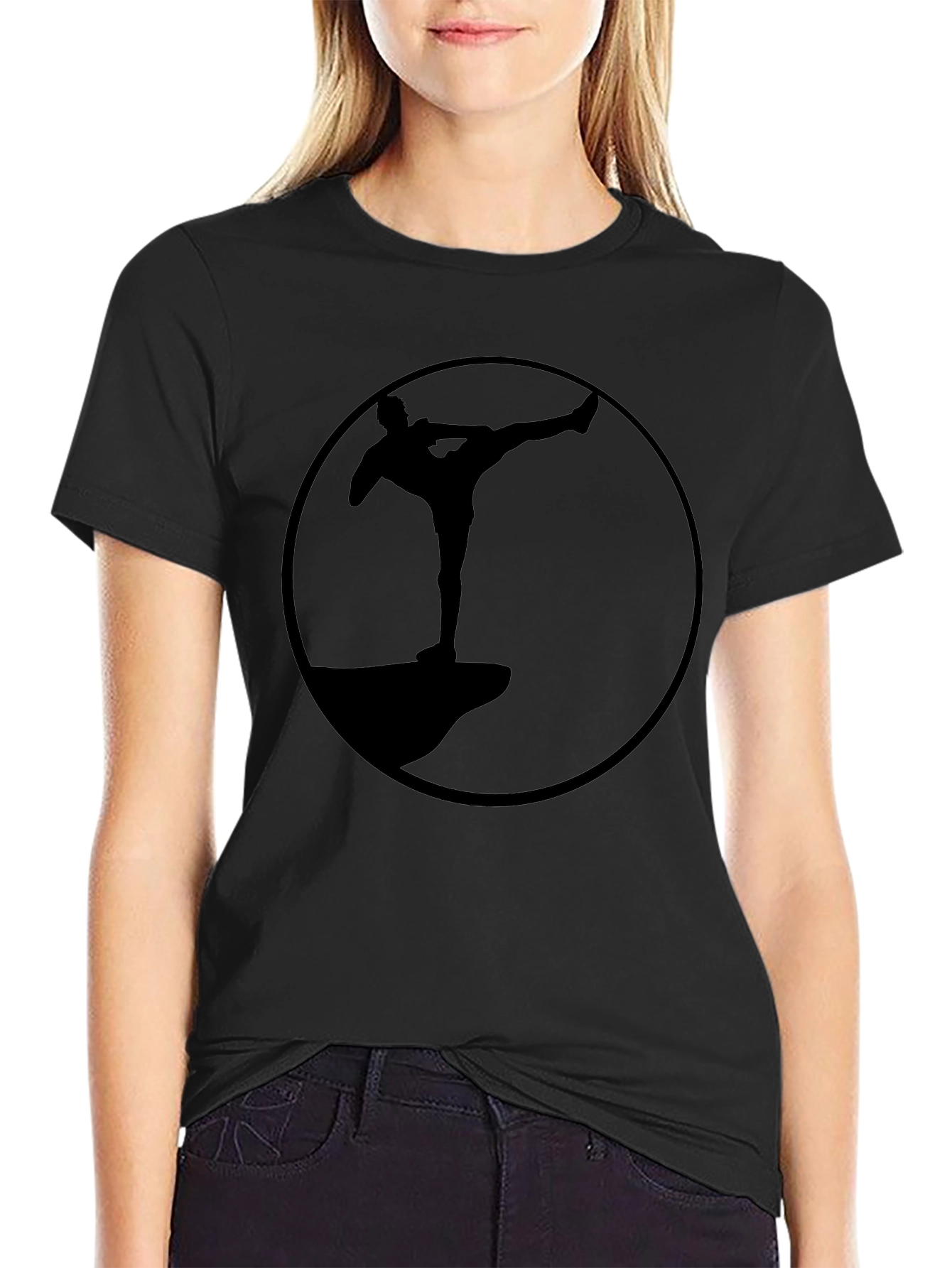 Silhouette Martial Arts Round Graphic Black T-Shirt