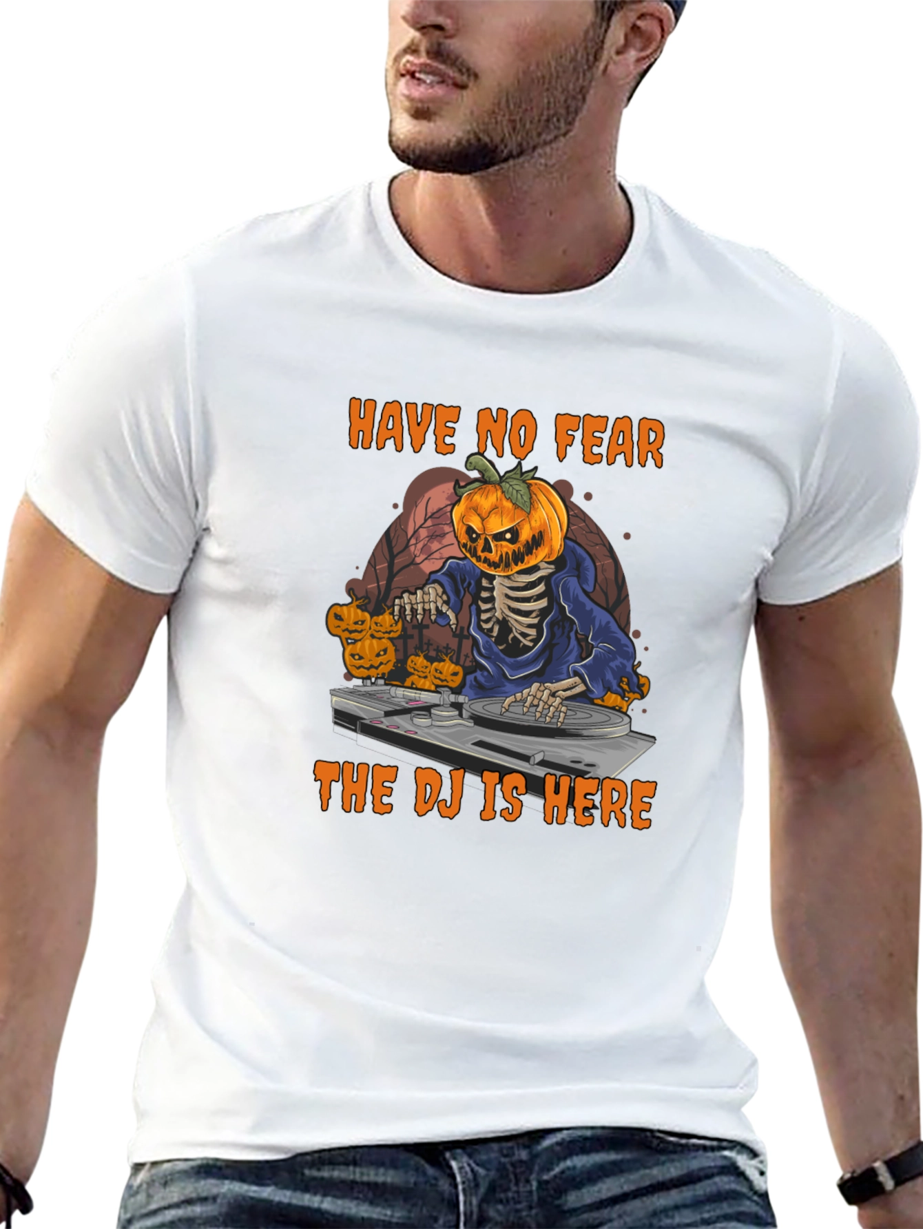 Halloween DJ Skeleton Pumpkin T-Shirt