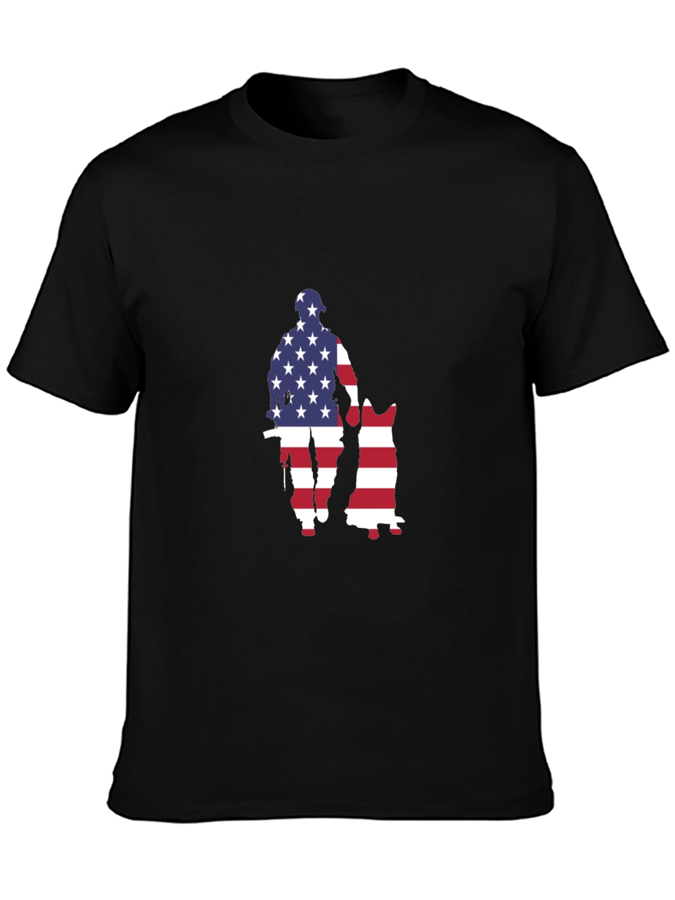 Patriotic US Flag Soldier & Dog Graphic T-Shirt