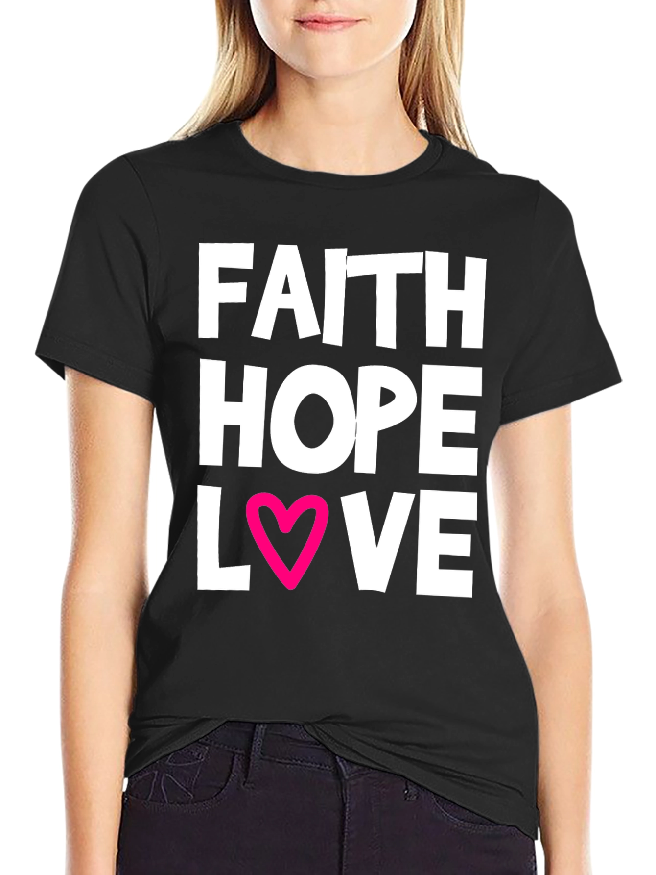 Faith Hope Love T-Shirt Black Cotton Blend