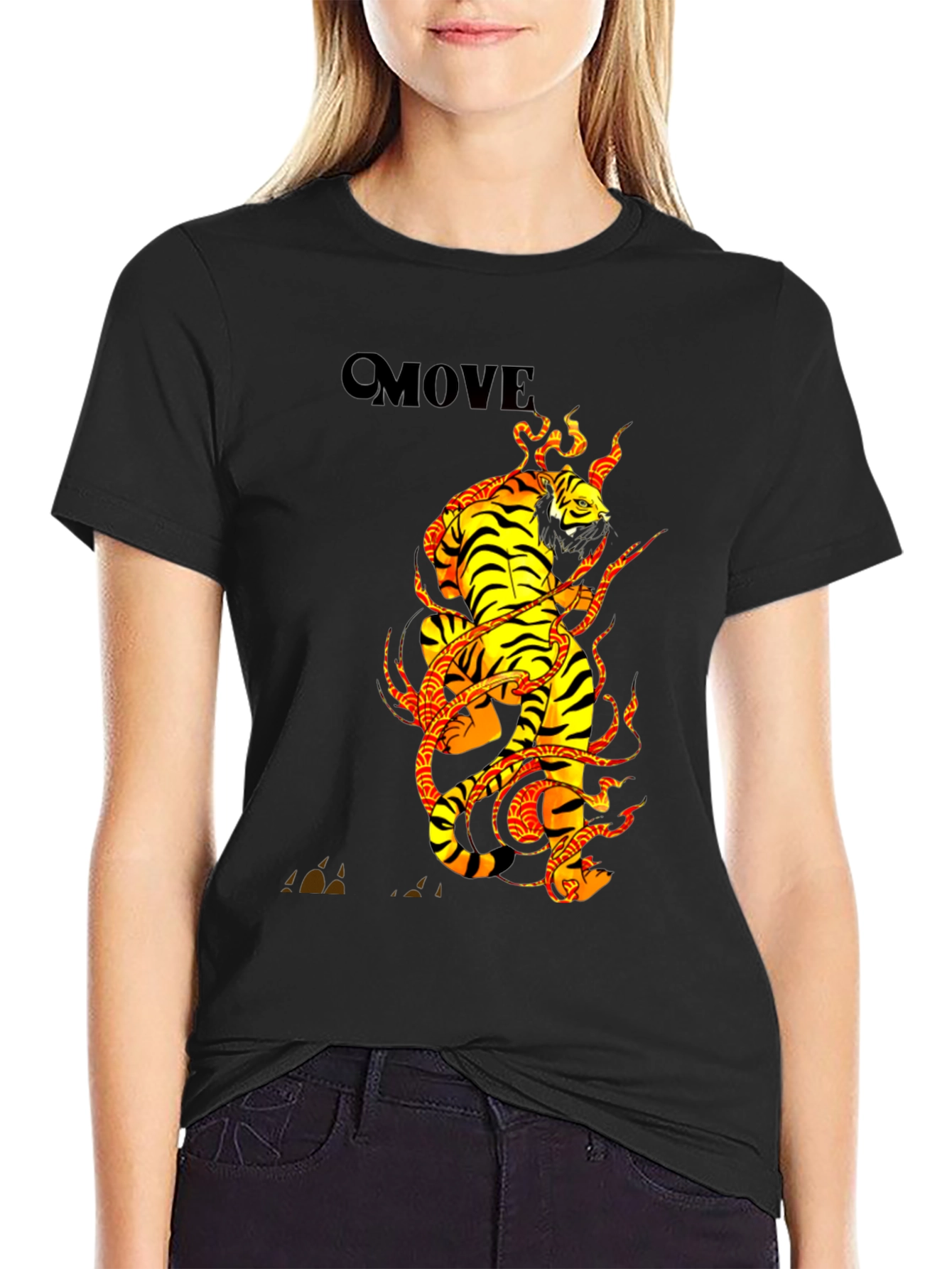 Tiger Graphic Print Black T-Shirt