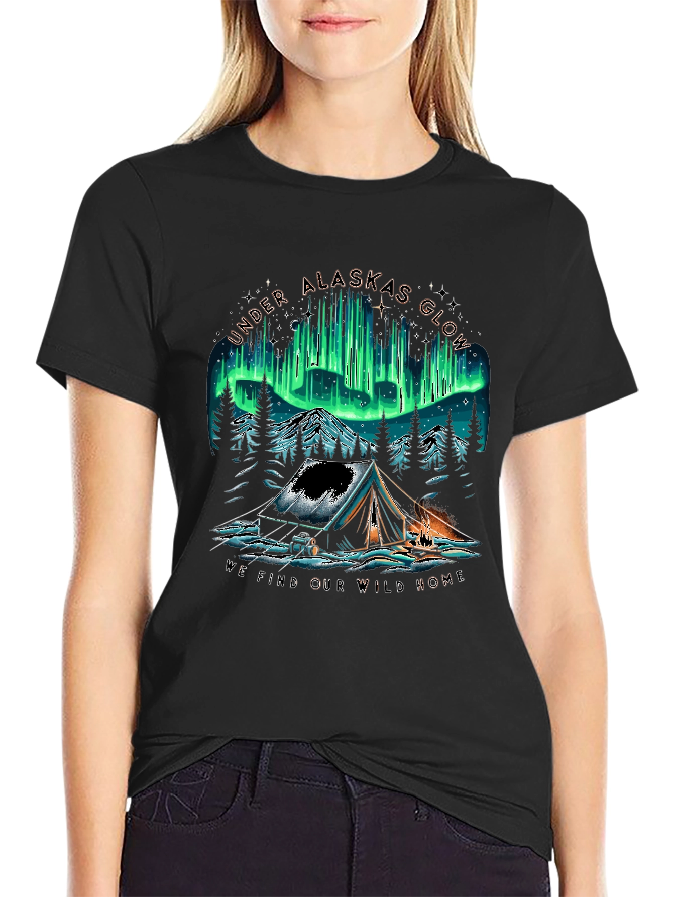 Alaska Glow Camping T-Shirt - Wild Home
